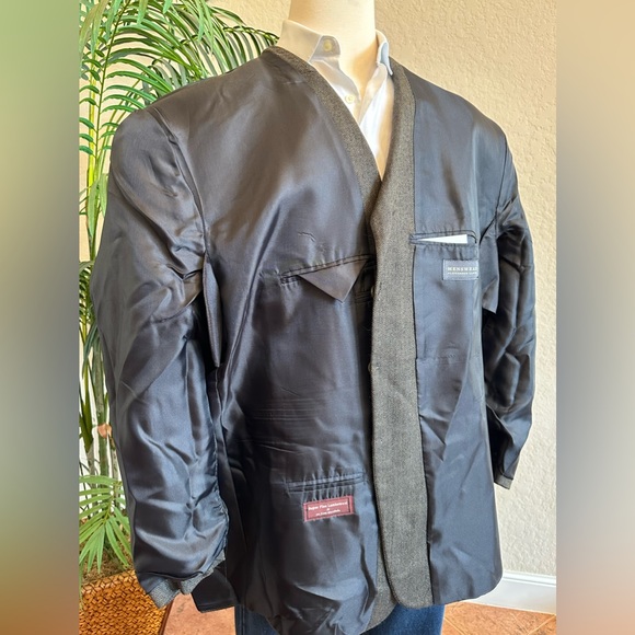 MENS BLAZER SIZE 54 OLIVE HERRINGBONE SPORT COAT WORSTED LAMBSWOOL SUIT JACKET - Picture 8 of 12